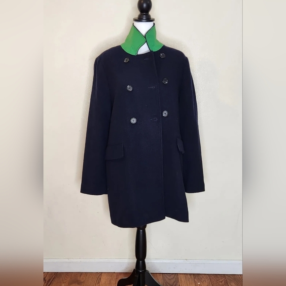 J.Crew Factory Women Wool Blend NAVY Coat Doble Breast Pocket Pea Coat Size 2 - Picture 11 of 15